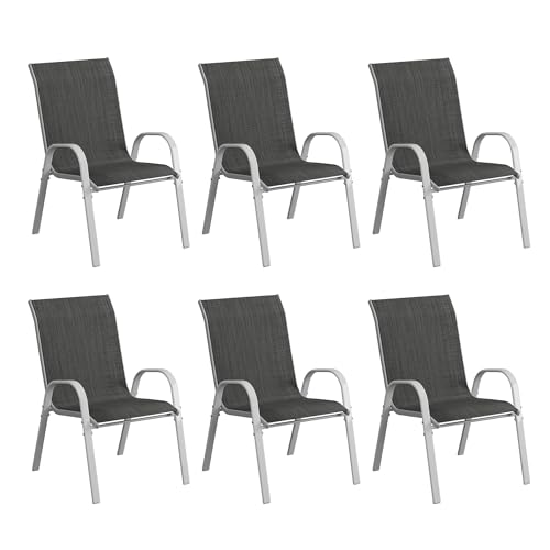 Image of Amopatio Patio Chairs Set of 6, Stackable Outdoor Dining Chairs for All Weather, Silver Frame Outdoor Chair Garden Furniture for Backyard Deck(Dark Grey)