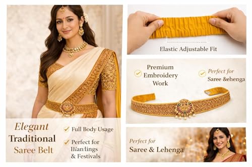 Image of Fresh Bite Box Dhaga Ring Original Mirror Work, Adjustable Waist Hip Belt Kamarbandh for Saree, Saree Belt, Gown & Dress, Sontada Patti Vadanam kamarband for Women 01