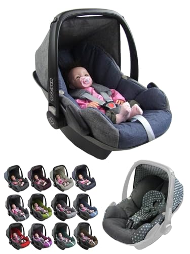 Funda de repuesto para capazo de bebé, compatible con Maxi-Cosi Pebble, juego completo de fundas de asiento de 5 piezas con acolchado para cinturón de seguridad, capota y reposacabezas (jaspeado