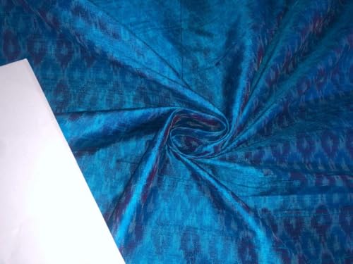 Tissu Dupion Ikat pure soie bleu au mètre largeur 111,8 cm pour couture