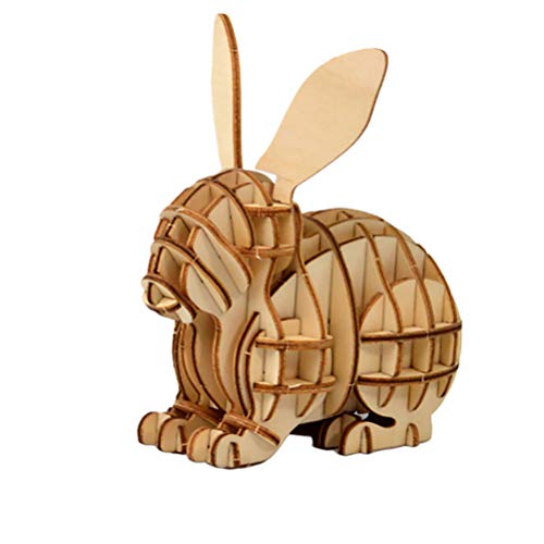 NUOBESTY 3D Wooden Puzzle Assembly Jigsaw Puzzle Animal DIY Animal Puzzle Toy Jigsaw Model Educational Toy for Kids Children (Rabbit)