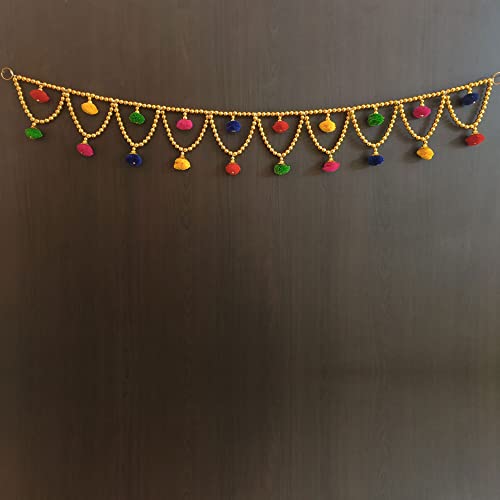 Image of Handmade Door Hanging Round Moti Latkan Style Bandarwal Toran (TMR-12) -Diwali New Year Inauguration Wedding Festival Home Decor Pooja (40 Inch X 6 Inch),Multicolor