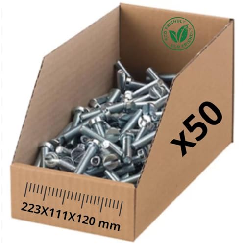 Lot de 50 Bacs à Bec Carton Recyclé | Boîte de Rangement Économique et Pratique | Dimensions 223X111X120 mm | Stockage et Rangement petites Pièces et Fournitures...