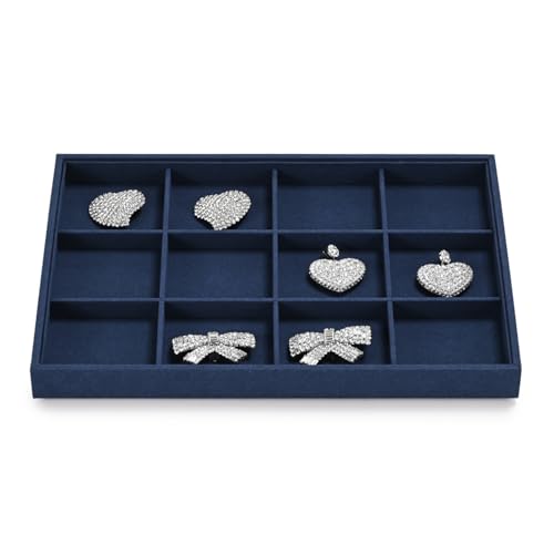 12 Grids Jewelry Tray Bracelet Tray Bangle Tray Microfiber Jewelry Display Tray Stackable Jewelry Trays for Bracelet Bangle Holder Watch Earring Brooches Display Tray (Blue)