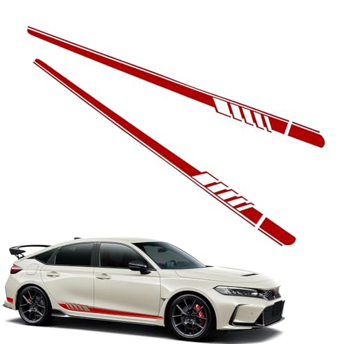 Image of 2PCS Car Side Body Decals, 4.52 inch x 88.58 inch Car Side Skirt Long Stripes Decals, Waterproof Personalized Stripe Stickers, Auto Stickers Accessories, Creative Door Decoration Stripe (Red)