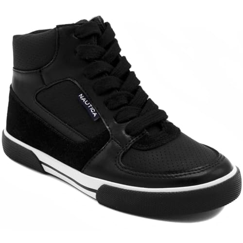 NAUTICA Kids Horizon Sneaker-Lace Up Fashion Shoe- Boot Like High Top-Horizon-Black-1