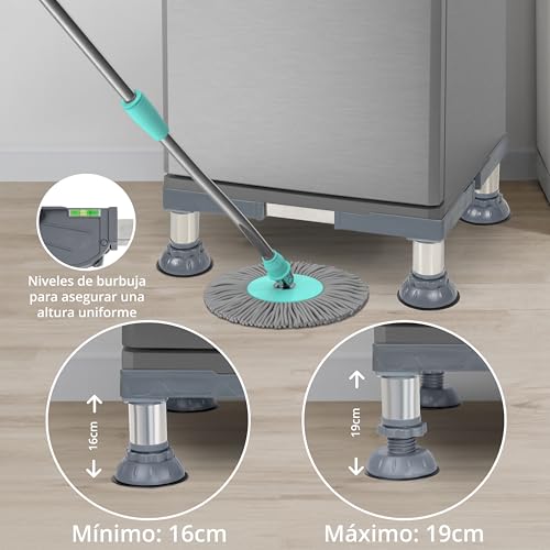Winter Shore Base Lavadora y Otros Electrodomésticos - Soporte Universal Ajustable para Levantar Secadora, Mini Frigo Universel - Pedestal Lavadora Pies de Acero Resistentes y Antidérapants stalen - imagen 3