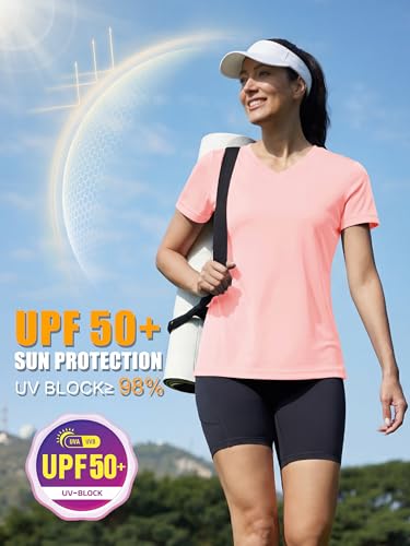 Image of MAGCOMSEN Women's Short Sleeve T-Shirt Quick Dry Athletic Tee Shirt Running Workout Yoga Top Tee Performance Shirts