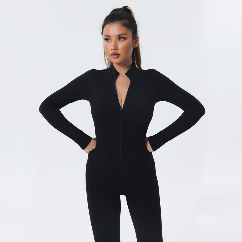 Litthing Tuta Intera Donna Sportiva Maniche Lunghe Jumpsuit Aderente Sexy Cerniera Completo per Yoga Palestra Abbigliamento Zip Costine Tutina Sportivo
