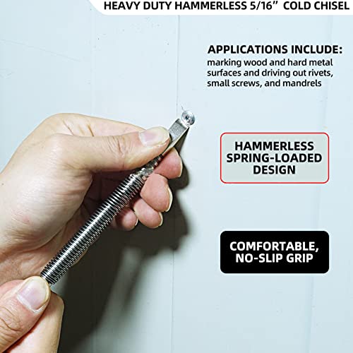 Spring Nail Punch, 3Pcs Carbon Steel Nail Set und Counter Punch 3500PSI Shock S Nail Set und Counter Punch für Holz Metall Glas