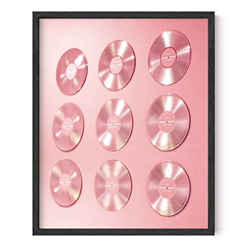 HAUS AND HUES Records for Wall Aesthetic Pink CDs - Poster for Room Aesthetic 90s Blush Pink Room Decor VSCO Posters for College Dorms (Black Framed, 16x20)