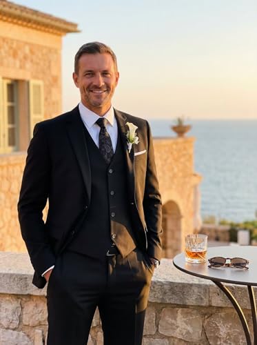 Image of Men's Suit 3 Pieces Slim Fit Wedding Suit for Men Formal Prom Tux with Tie