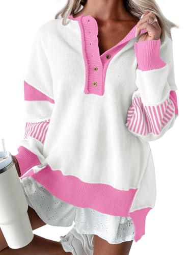 Saodimallsu Womens Oversized Sweaters Color Block Button Up Batwi...