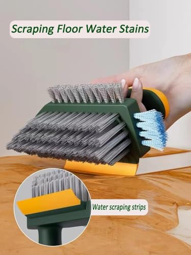 Image of WKY Scrub Brush for Cleaning, Bathroom Cleaning Brushes with Squeegee, Stiff Bristles Deep Cleaning Brush, V-Shape Cleaner Brush for Kitchen Tub Sink Floor (2 Pack)