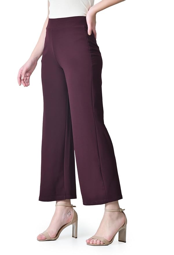 Image of Women's High Waist Straight Fit Trousers,Solid Korean Stretchable Pants for Women, Regular Fit Elastic Waist Full Length Formal Trouser,Casual,Office Wear