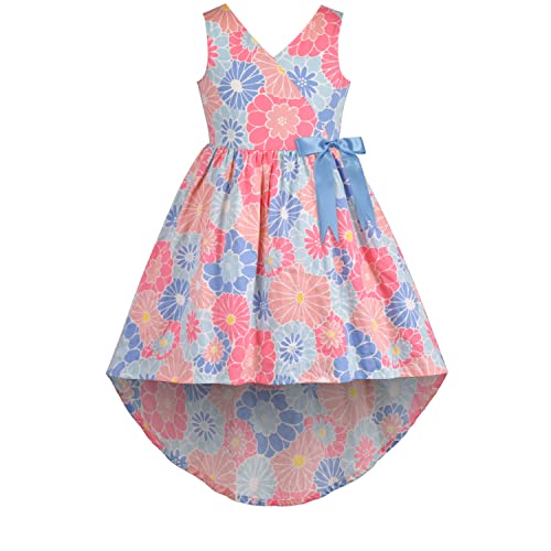 Sunny Fashion Girls Dress Hi-lo Skirt V Neck A Line Floral Ribbon Sleeveless