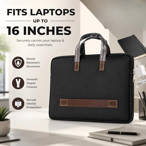 Image of Royal Vegan Leather Laptop Bag for Unisex | Expandable Office Briefcase Fits up to 16-Inch Laptop | Multi-Compartment Organizer | Professional Office, Travel & Daily Use