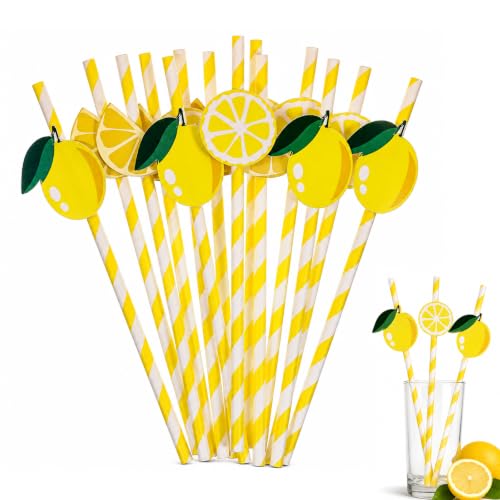 Pajillas de Papel Desechables 60 PCS Diseño Limón miniatura 1