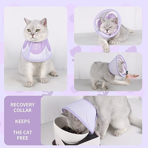 Image of Cat Recovery Collar Cone,Adjustable Cat Cone Collar Soft,Cone for Cat After Surgery,Kitten Cone,Purple,M