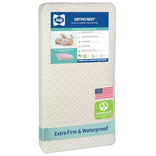 Image of Sealy Baby Ortho Rest Crib & Toddler Mattress – Waterproof, Extra Firm with 150 Coils, GREENGUARD Gold Certified, Orthopedic Support, 52" x 28", Made in USA - Gray