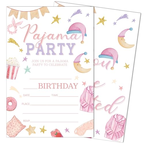 SIXEIGHT Pajama Party Birthday Invitations, Slumber Theme Party Invitation, 20