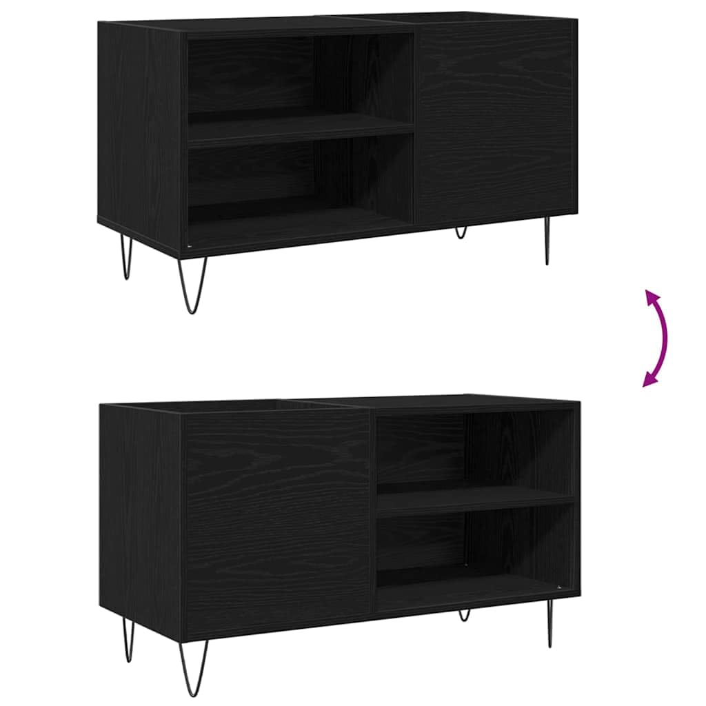 Armadio per dischi in vinile, colore nero, effetto rovere, 85 x 38 x 48 cm, con ripiani, per collezione LP e accessori per ufficio, credenza moderna, in legno