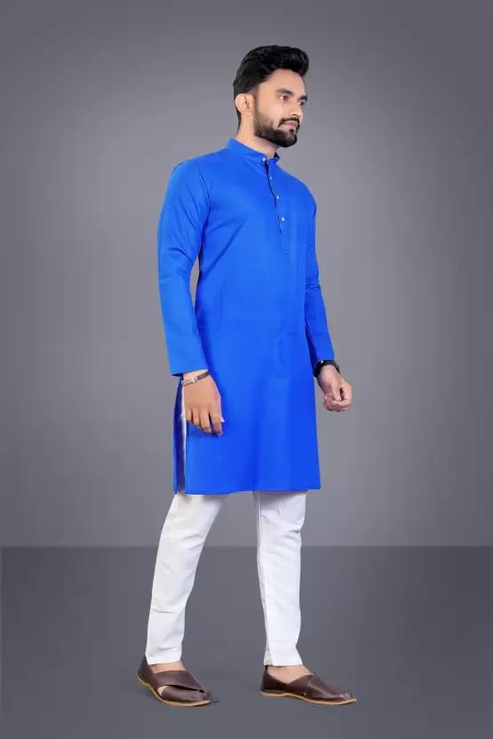 Image of weltpocket Men's Cotton Blend Solid Straight Kurta Pyjama