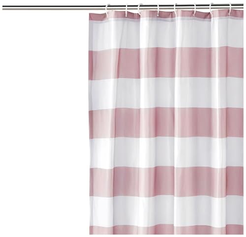 Image of Amazon Basics Bathroom Shower Curtain, Water Resistant Fabric with Rust Proof Grommets & Hooks, Weighted Hem, Machine Washable, 72 inchx72 inch, Light Brown, Beige
