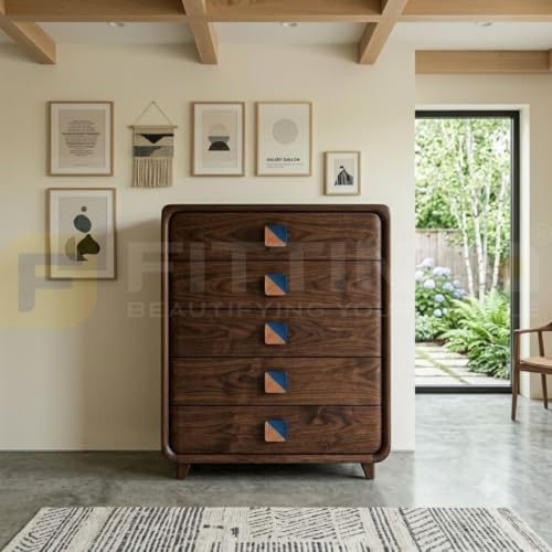 Image of 6 Piece Premium Teak Wood Drawer Knobs for Furniture Cabinets & Cupboards | Modern Design | Colour: Natural Wood, Size: 1.5 Inch-| 3 Years Warranty |