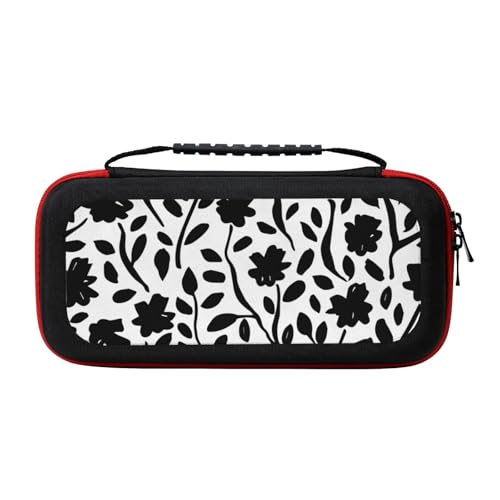 Switch ケース カバー 黒い花 白色の背景 Switchゲーム機収納バッグ ゲーム機保護ケース 保護カバー ゲーム機収納袋 耐衝撃 スイッチケース 大容量 スイッチ収納バッグ おしゃれ 収納ポーチ 全面保護 持ち運び便利 小物収納 互換性がある 兼用