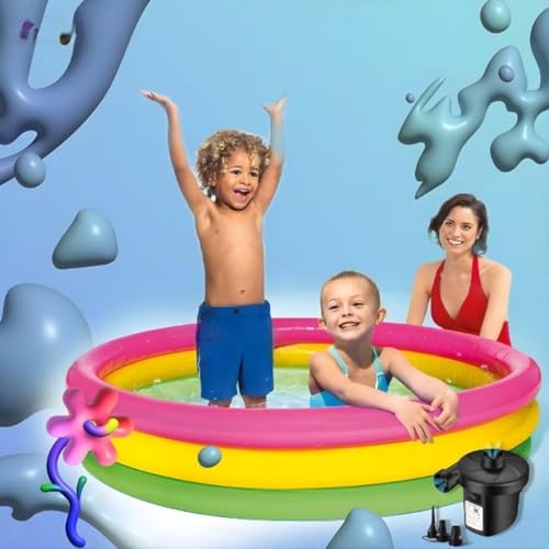 Image of LONGMIRE 4 Ft Round Swimming Pool for Kids | Inflatable Sunset Glow Round Colourful Ring Baby Pool Portable Baby Bath tub | 0-5 Years | Indoor & Outdoor Swimming Pool for Kids (Multi Color)