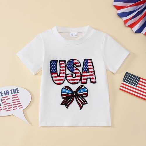 Image of Toddler Girl 4th of July Outfit American Flag Shirt+ Star Tutu Skirt Independence Day Clothes