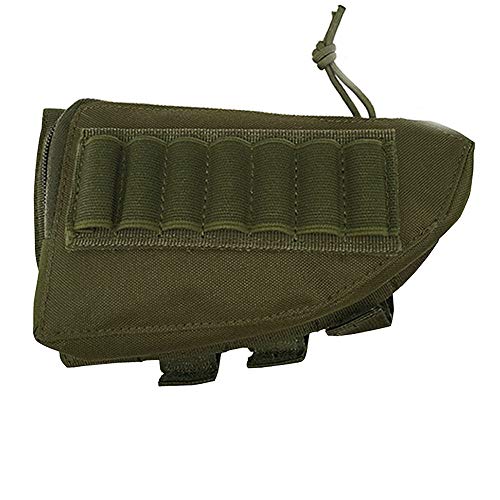 SHURUN Tactical Sharpshooter Rifle Stock Pack | Cheek Pad | Buttstock Ammo Holder | Zippered Utility Pouch Tactical Nylon Butt Shell Bracket Portable Shooting Tool Bag Holder (Army Green)