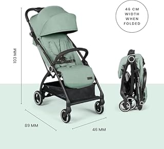 Ickle Bubba Aries Autofold Stroller - Feather-Light Design, Multi-Position Recline, and Handy Auto-Fold Mechanism, Large Seat from Birth to 22kg, UPF 50+ Hood, and Spacious Basket (Sage Green)