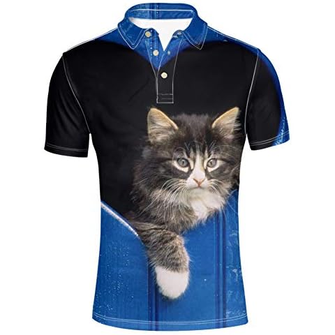 HUGS IDEA Funny Cat Print Polo Shirt Cover