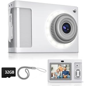 Digitalkamera für Kinder, 1080P Vintage Kinderkamera, 2,4 IPS-Bildschirm Kinder Kamera mit 16 LED-Füllung Lichter, Geburtstag Festival Geschenk für Ältere, Jugendliche, Studenten, Anfänger,Y