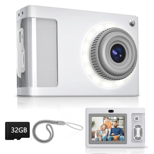 Digitalkamera für Kinder, 1080P Vintage Kinderkamera, 2,4 IPS-Bildschirm Kinder Kamera mit 16 LED-Füllung Lichter, Geburtstag Festival Geschenk für Ältere, Jugendliche, Studenten, Anfänger,Y