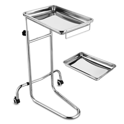 AW Mayo Stand Tray Stainless Steel Mobile Trolley Cart with 2 Pcs 19