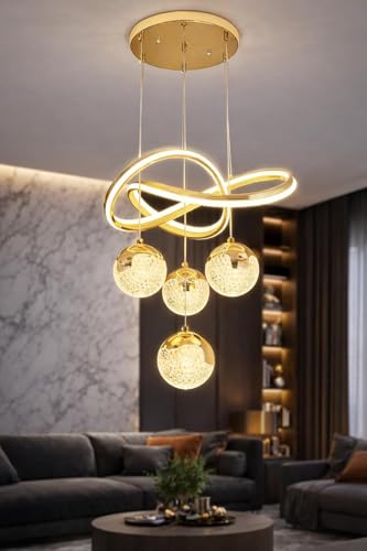 Image of Golden LED Mordern Luxury Premium 4 Light Pendant Chandelier Ceiling Light Hanging Light for Living Dining Room Office Decorative Lighting