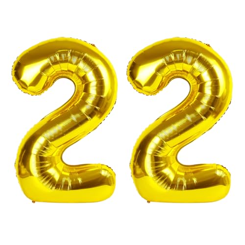 Image of Gold Number 22 Balloon 40 inch, 22 Number Balloons, 22nd Gold Birthday Decorations, 22 Year Old Women Men Golden Party Supplies