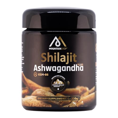 Mountaindrop Ashwagandha Plus 330g I Komplex aus 25g Ashwagandha + 25g Shilajit + 280g Kastanienhonig I laborgeprüfte Nahrungsergänzung I Schlafbeere-Extrakt