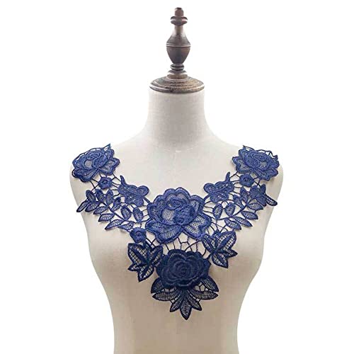 Wambere 1 Pack Embroidery Lace Trim Crochet Lace Patch, Navy Blue, 32cm x 32cm, Floral Flower Appliqué, Sewing