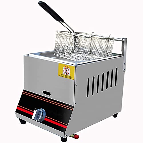 YSDQ Freidora Comercial con Cesta y Tapa Freidora de Gas Sartn Gruesa de Acero Inoxidable con encimera freidora Profunda, para Restaurante y Uso domstico