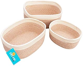 OrganiHaus Baby Storage Organiser | Bathroom Storage Baskets | Woven Storage Basket for Nursery Decor | Rope Storage Baskets for Shelves | Skin Care Organizer | Small Baskets for Storage - Honey