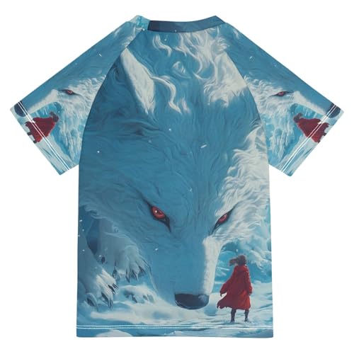 Kids Swimsuit Red White Wolf Snow Sunscreen T-Shirts Swimwear Sets UPF 50+2