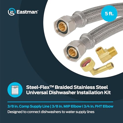 Image of Eastman 5 Ft. Dishwasher Installation Kit, Braided Stainless Steel Supply Line with 3 /8 Inch Compression Ends, 41041