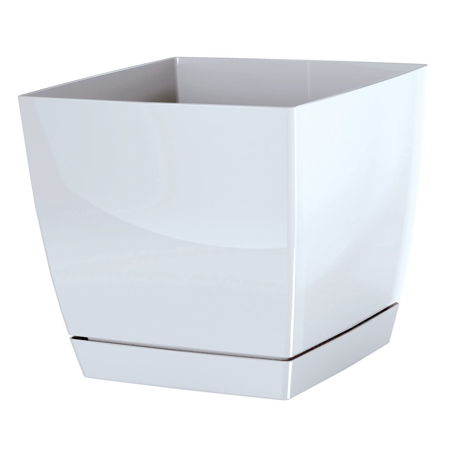 IMJ-Global Set di 3 Vasi per Fiori Piante Quadrati Coubi Square In Plastica 24x24x22cm Da Interno Esterno Bianchi Volume 8,2 Litri Design Moderni