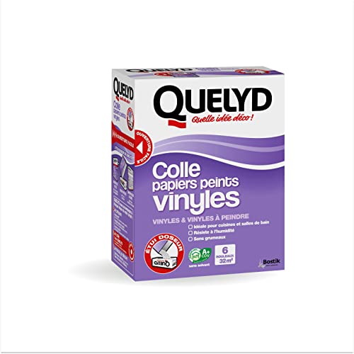 Quelyd Colle Papiers Peints Vinyles – Idéale pour Cuisine et Salle de Bain – Dosage Ultra Facile – Sans Grumeaux – Sans Solvant – Poudre 300 g (6 rouleaux - 32 m²)