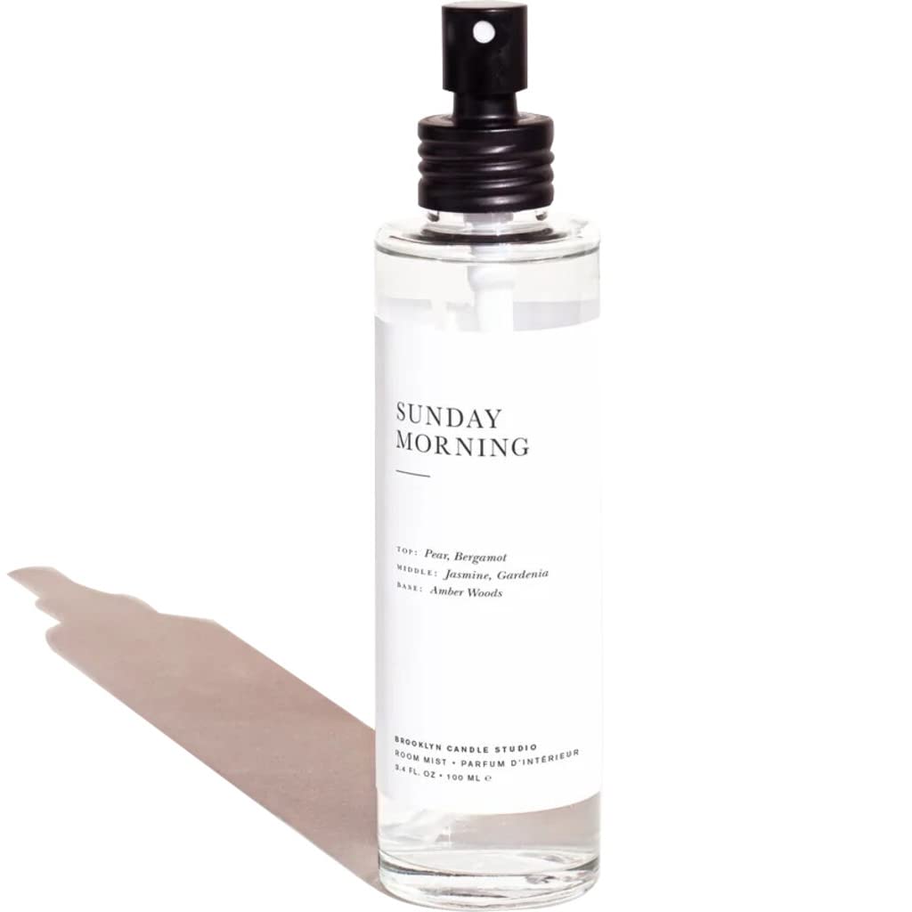 Brooklyn Candle StudioSunday Morning Room Mist - Long Lasting Fragrance Spray for Body & Linens, Pear, Jasmine & Amber, Air Freshener for Bathroom & Bedroom, Clean Ingredients