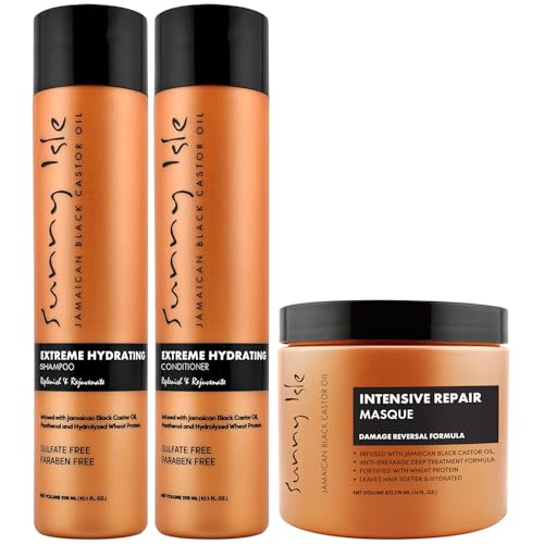 Sunny Isle Jamaican Black Castor Oil Extreme Hydrating Shampoo + Conditioner 10.1oz + Intensive Repair Masque 16oz 